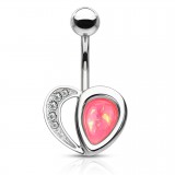 Piercing nombril cœur 41 - Gem paillettes roses