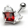 Piercing nombril cristal 20 - Losange rouge avec des oreilles transparentes
