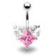 Piercing nombril cristal 20 - Losange rose avec des oreilles transparentes