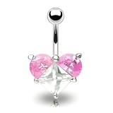 Piercing nombril cristal 20 - Losange transparent avec des oreilles roses
