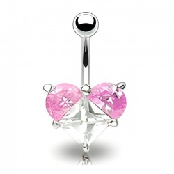 Piercing nombril cristal 20 - Losange transparent avec des oreilles roses