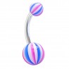 Piercing nombril UV 24 - Beach-ball rose et bleu