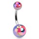 Piercing nombril UV 76 - Œil luisant bleu et rose