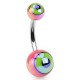 Piercing nombril UV 76 - Œil luisant rose et vert
