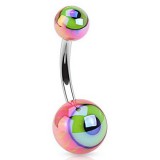 Piercing nombril UV 76 - Œil luisant rose et vert