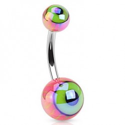 Piercing nombril UV 76 - Œil luisant rose et vert