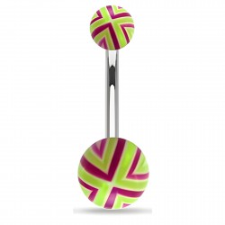 Piercing nombril UV 33 - Quadrillage vert et lilas