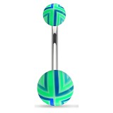 Piercing nombril UV 33 - Quadrillage vert et bleu