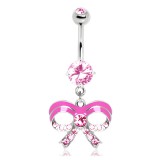 Piercing nombril nœud papillon 25 - Coloré avec des cristaux roses
