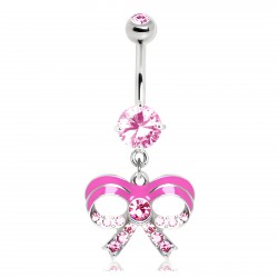 Piercing nombril nœud papillon 25 - Coloré avec des cristaux roses