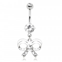 Piercing nombril nœud papillon 25 - Coloré avec des cristaux blancs