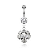 Piercing nombril gothique 50 - Crâne avec casque aux yeux transparents