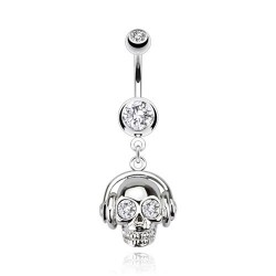 Piercing nombril gothique 50 - Crâne avec casque aux yeux transparents