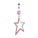Piercing nombril étoile 25 - Creuse avec cristaux roses