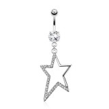 Piercing nombril étoile 25 - Creuse avec cristaux transparents