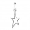 Piercing nombril étoile 25 - Creuse avec cristaux transparents