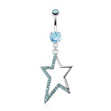 Piercing nombril étoile 25 - Creuse avec cristaux bleu-clair