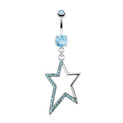 Piercing nombril étoile 25 - Creuse avec cristaux bleu-clair