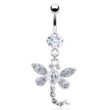 Piercing nombril libellule multiples cristaux transparents (63)