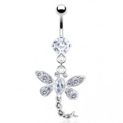 Piercing nombril libellule multiples cristaux transparents (63)