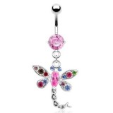 Piercing nombril libellule multiples cristaux multicolores (63)