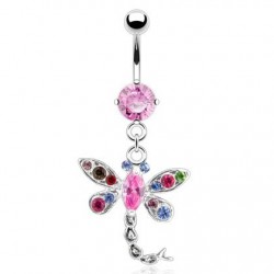 Piercing nombril libellule multiples cristaux multicolores (63)