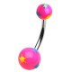 Piercing nombril UV 39 - Rose avec étoiles multicolores