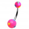 Piercing nombril UV 39 - Rose avec étoiles multicolores