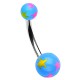 Piercing nombril UV 39 - Bleu-clair avec étoiles multicolores