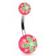 Piercing nombril UV 82 - Boule rose avec fleur verte