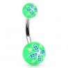 Piercing nombril UV 82 - Boule verte avec fleur bleue