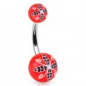 Piercing nombril UV 82 - Boule rouge avec fleur noire