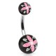 Piercing nombril UV 82 - Boule noir avec fleur rose