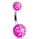 Piercing nombril UV 82 - Boule lilas avec fleur rouge