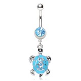 Piercing nombril tortue bleu-clair avec strass (65)