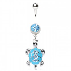 Piercing nombril tortue bleu-clair avec strass (65)