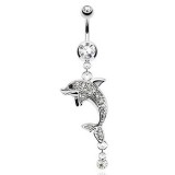 Piercing nombril dauphin multiples cristaux transparents (19)
