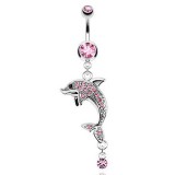 Piercing nombril dauphin multiples cristaux roses (19)