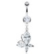 Piercing nombril papillon quatre beaux cristaux transparents (130)