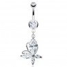 Piercing nombril papillon quatre beaux cristaux transparents (130)