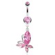 Piercing nombril papillon quatre beaux cristaux roses (130)