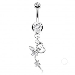 Piercing nombril deux papillons colorés transparents (01)