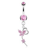 Piercing nombril deux papillons colorés roses (01)