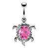 Piercing nombril tortue zircone central rose (133)