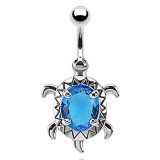 Piercing nombril tortue zircone central bleu-clair (133)