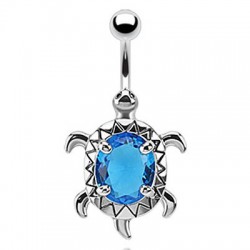 Piercing nombril tortue zircone central bleu-clair (133)