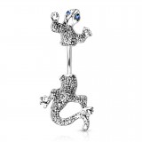 Piercing nombril gecko avec des yeux bleus en deux parties (135)