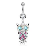 Piercing nombril hibou multicolore cristal transparent (101)