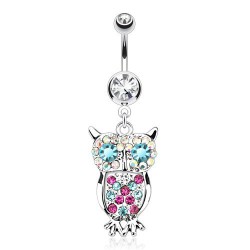 Piercing nombril hibou multicolore cristal transparent (101)
