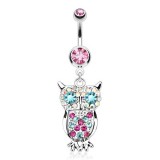 Piercing nombril hibou multicolore cristal rose (101)